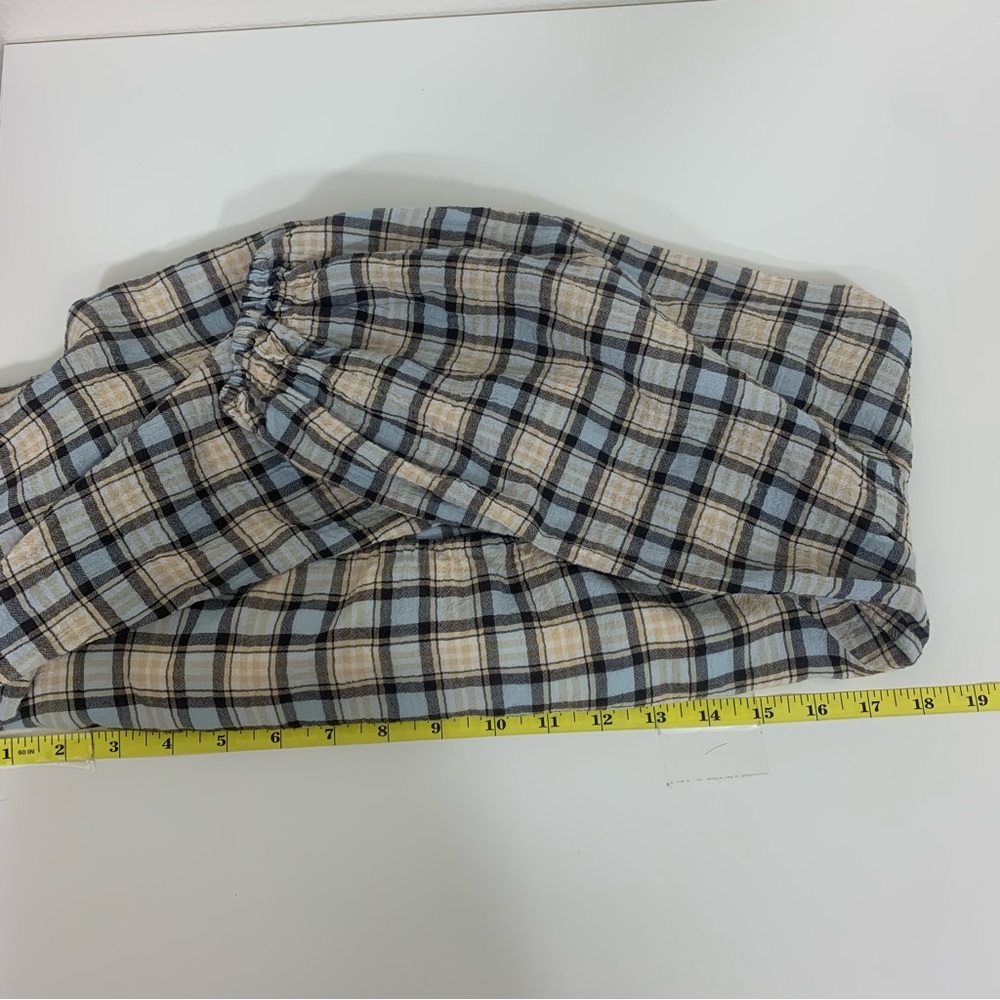 Zara Women's M Blue Cream Plaid Ruched Chic Cottagecore 3/4 Sleeve Blouse - Picture 6 of 10